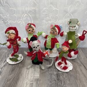 Posable Annalee Characters Christmas Felt Mice Grinch Girl Snowman Vintage Lot